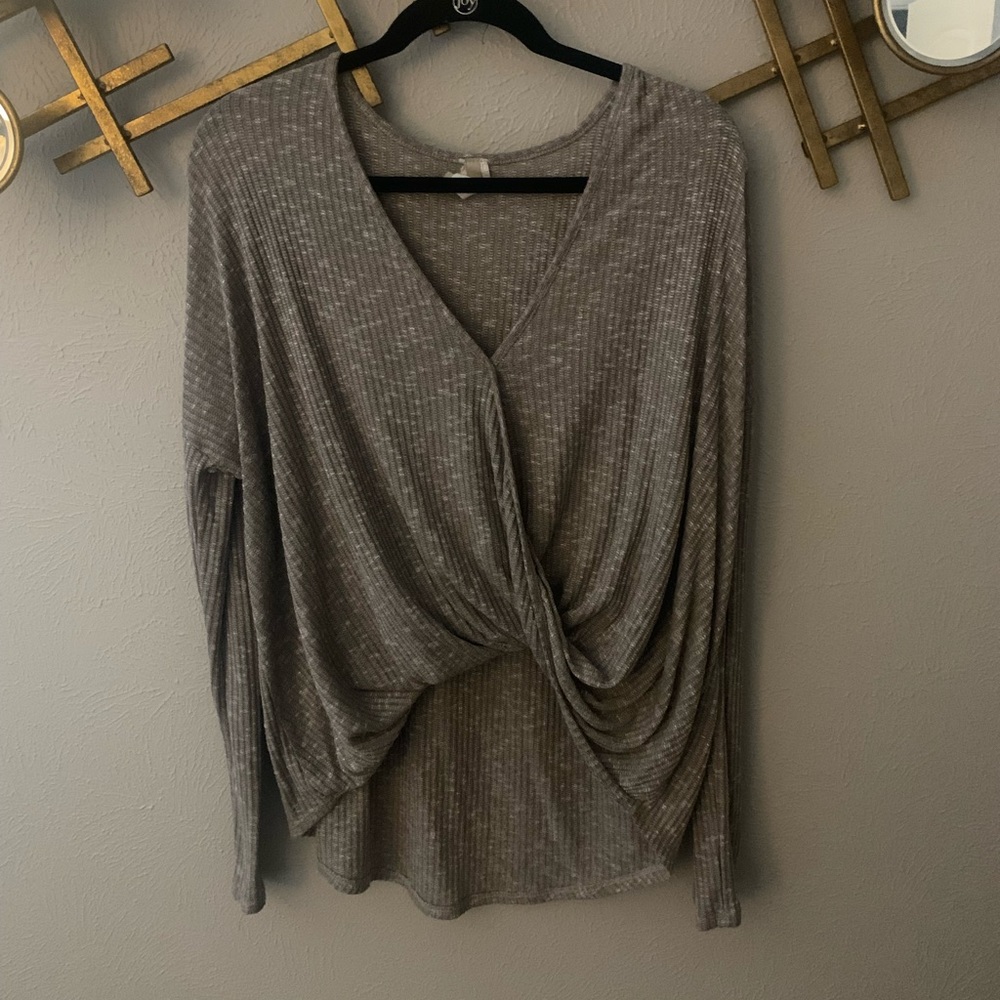 Beige Twist Front Sweater